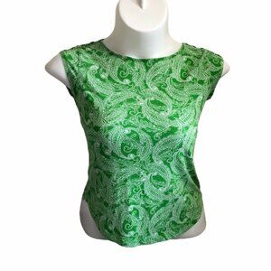 Liz Claiborne Shirt Top T-Shirt Womens PM Pullover Green Paisley Cap Sleeves EUC